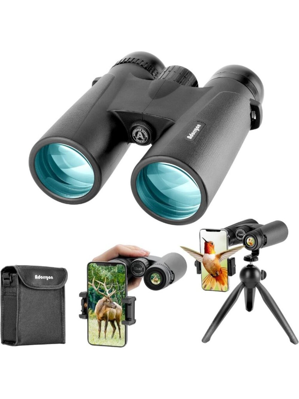 High-Powered 12x42 Binoculars for Adults with Phone Adapter & Tripod - Outdoor